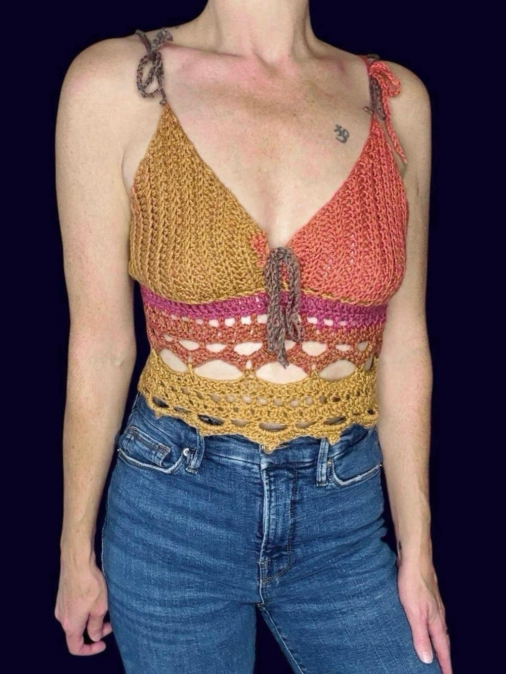 Handmade Colorful Crochet Festival Hippie Crop Tank Top
